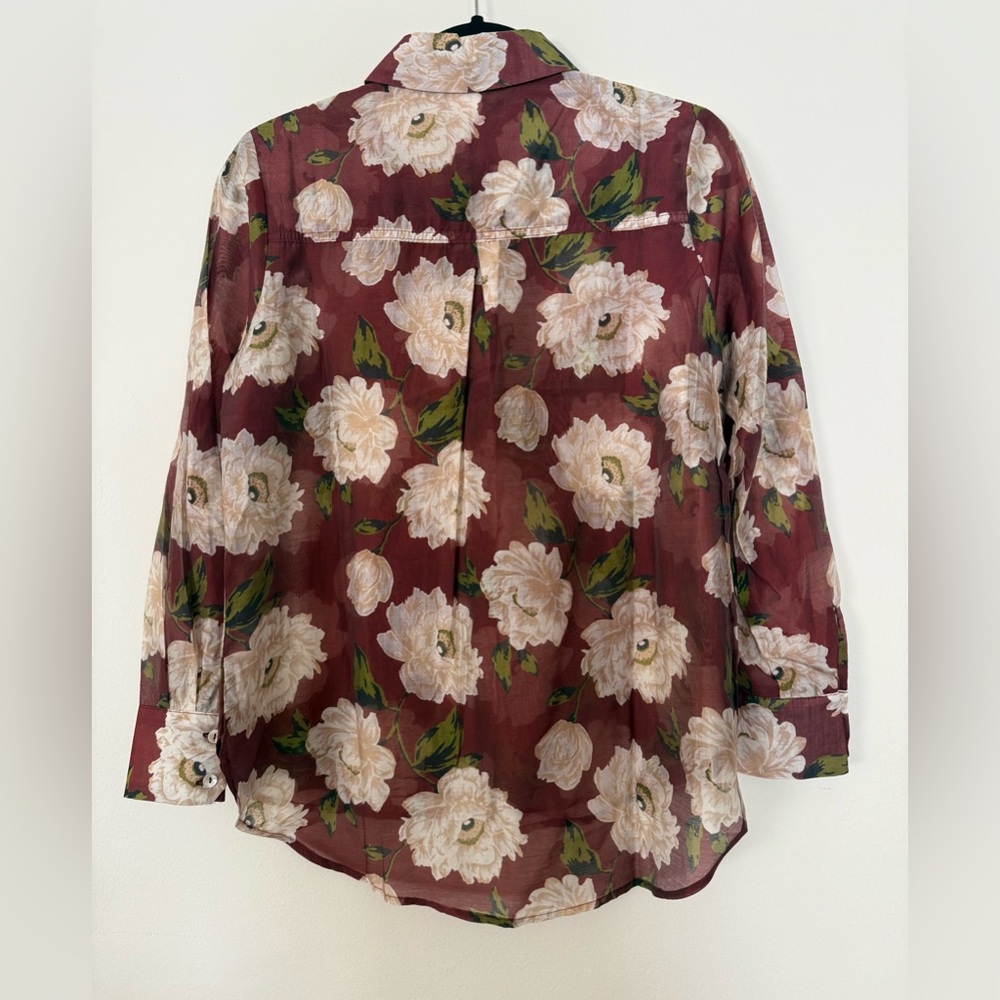 NWT Bailey 44 Sheer Button Down Flower Blouse Burgundy Cream Size Medium - Picture 9 of 10